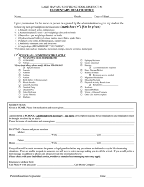 Elementary Health Office Permission Form
