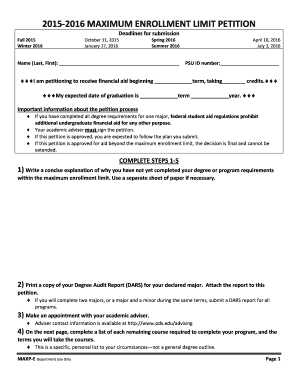 Maximum Enrollment Limit Petition
