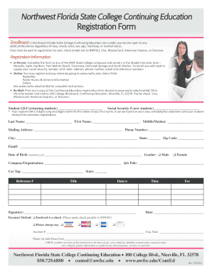 Northwest Florida State College Continuing Education Registration Form