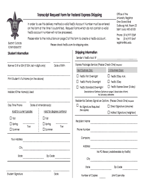 Transcript Request Form for FedEx Shipping