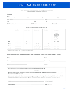 IMMUNIZATION RECORD FORM - St Josephs College