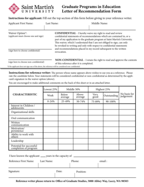 Graduate Education Letter of Recommendation Form