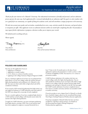 St. Edward's University Application Form