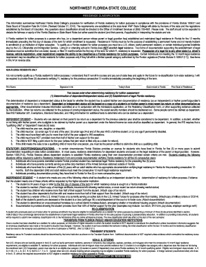 Northwest Florida State College Residency Classification Form