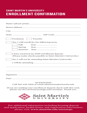 Saint Martin's University Enrollment Confirmation
