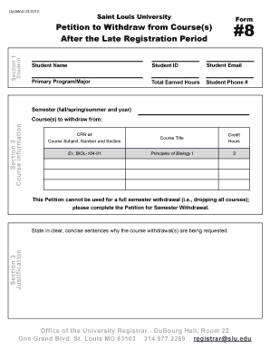 Saint Louis University Course Withdrawal Petition