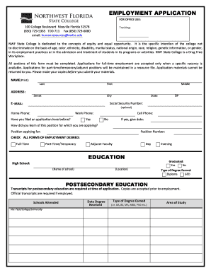 NWF State College Employment Application