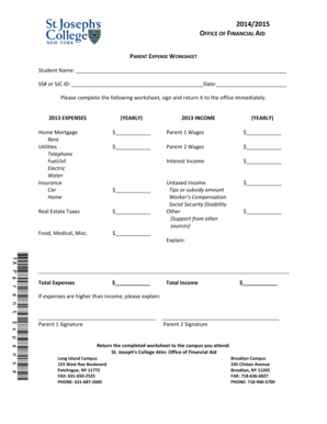 Parent Expense Worksheet