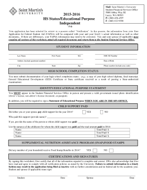 Student Financial Aid Verification Form