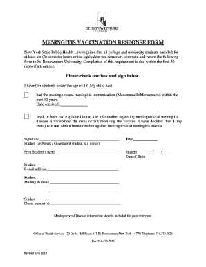 Meningitis Vaccination Response Form