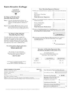 Saint Anselm College Monthly Payment Planner