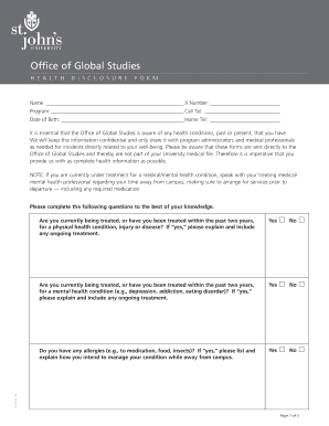 Health Disclosure Form for Study Abroad