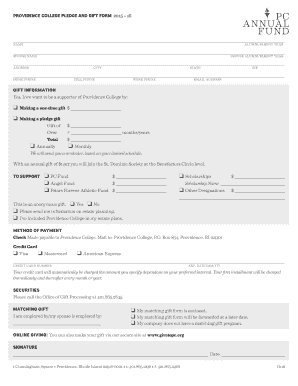 Providence College Pledge and Gift Form