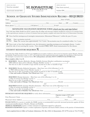 St. Bonaventure University Immunization Record Form