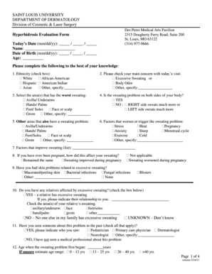 Hyperhidrosis Evaluation Form