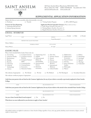 Saint Anselm College Supplemental Application Form