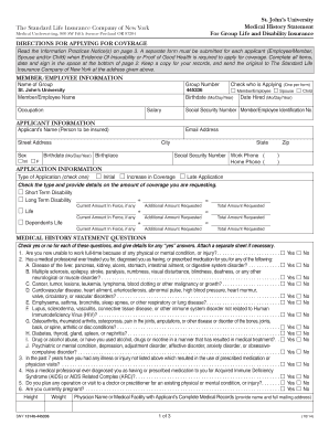 Medical History Statement for Group Life and Disability Insurance