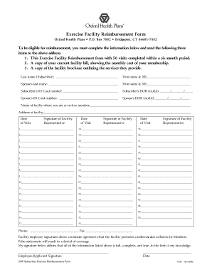 Exercise Facility Reimbursement Form