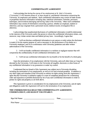 Confidentiality Agreement for St. John’s University