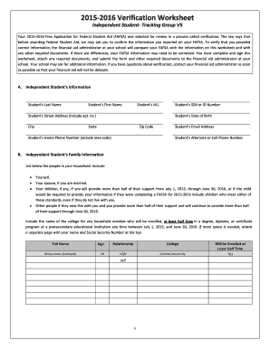 2015-2016 Verification Worksheet