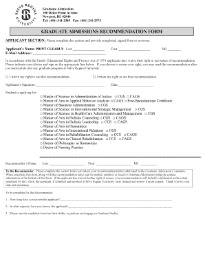 Graduate Admissions Recommendation Form