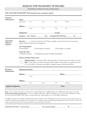 Request for Transcript of Record