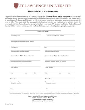 Financial Guarantee Statement for St. Lawrence University
