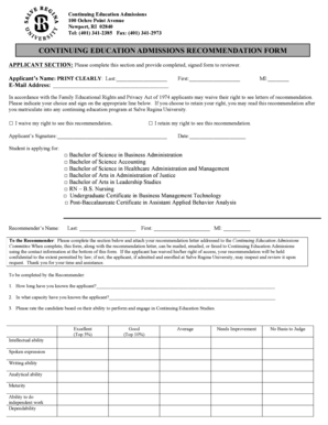 Continuing Education Admissions Recommendation Form