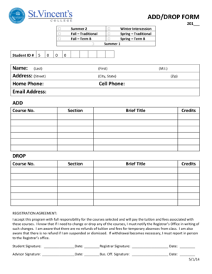Student Course Add/Drop Form