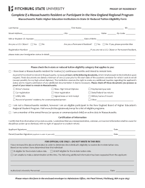 Massachusetts Residency Tuition Eligibility Form
