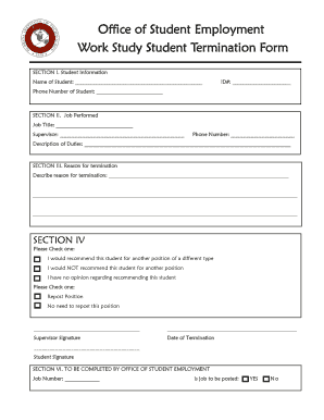 Work Study Student Termination Form