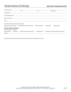 Formal write up template - EMPOYEE COUNSEIN NOTICE - Florida Institute of Technology - fit