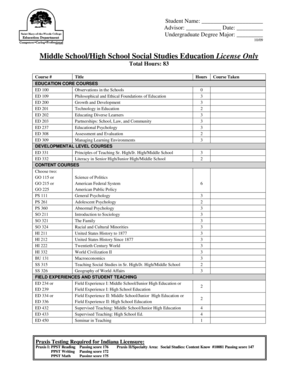 Middle School/High School Social Studies Education License Form