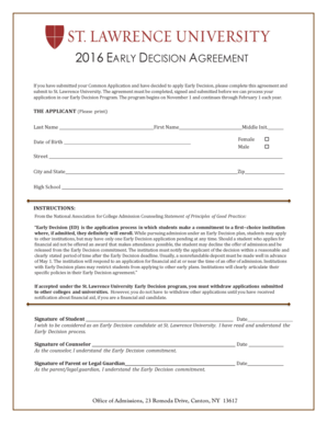 2016 Early Decision Agreement