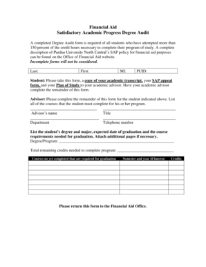 Purdue University Financial Aid Degree Audit Form