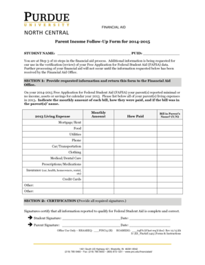 Parent Income Follow-Up Form