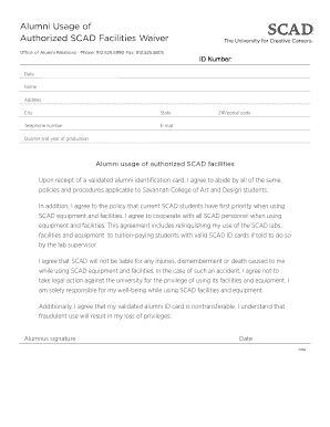 SCAD Alumni Facilities Usage Waiver