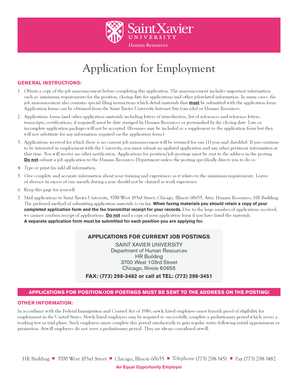 Saint Xavier University Employment Application