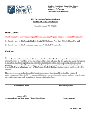 Flu Vaccination Declination Form