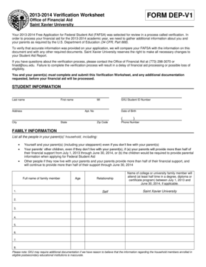 2013-2014 Verification Worksheet