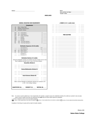 Salem State College Academic Advising Form