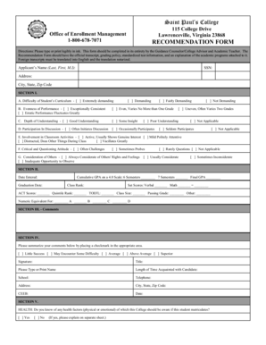 Saint Paul’s College Recommendation Form