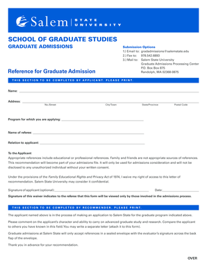 Graduate Admission Reference Form