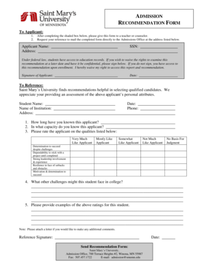 Admission Recommendation Form