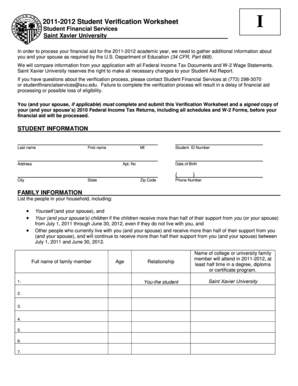 2011-2012 Student Verification Worksheet