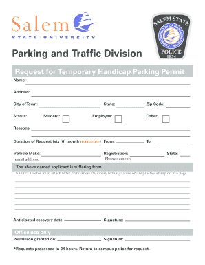 Request for Temporary Handicap Parking Permit