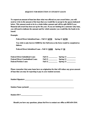 Request for Reduction in Student Loans