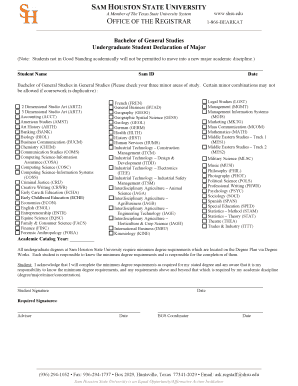 Bachelor of General Studies Declaration of Major