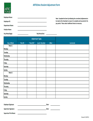 ARTICtime Student Adjustment Form