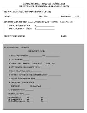 Graduate Loan Request Worksheet
